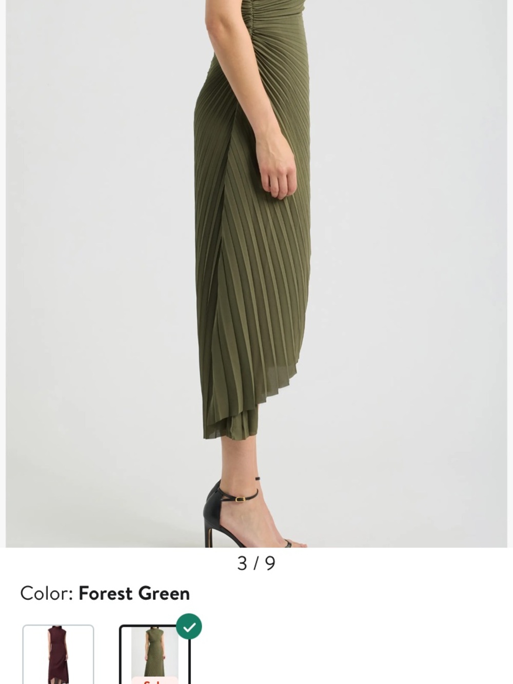 AllSaints Olive Green Pleated Maxi Dress - Picture 3 of 4